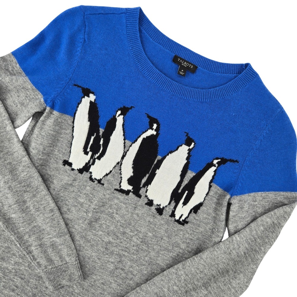 Talbots Petite P Penguin Colorblock Lambswool Sweater Womens Preppy Whimsical